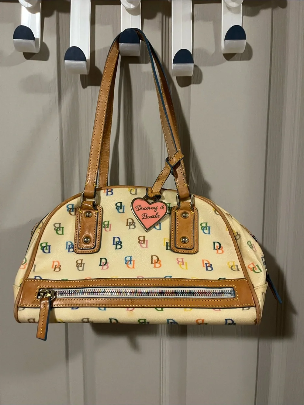 Multicolor Logo Print Women’s Satchel - Cream and Tan no UV - Picture 2 of 11